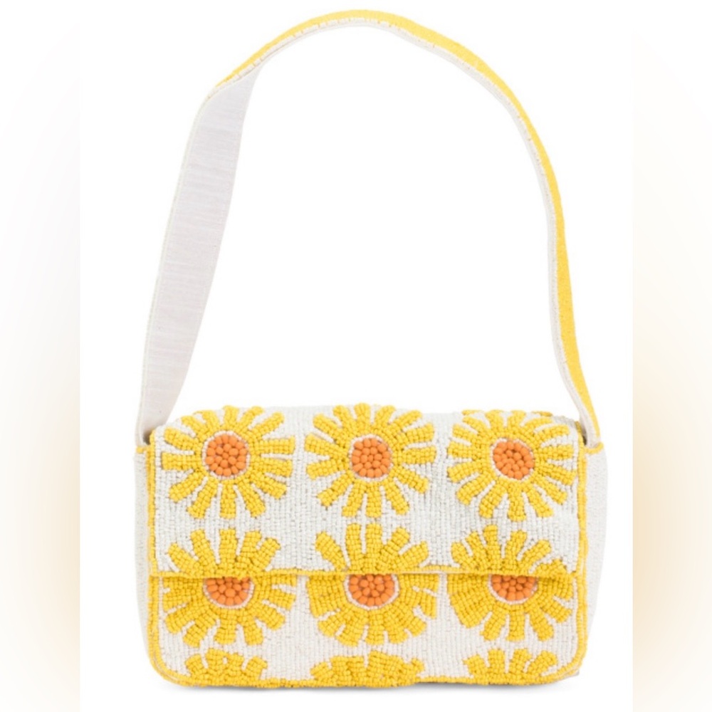 NWT SOL and MER Daisy Motif Hand Beaded Shoulder Bag